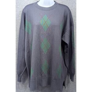 PRINGLE OF SCOTLAND Womens Sweater - Gray/Green, Argyle, Lambswool, Size M